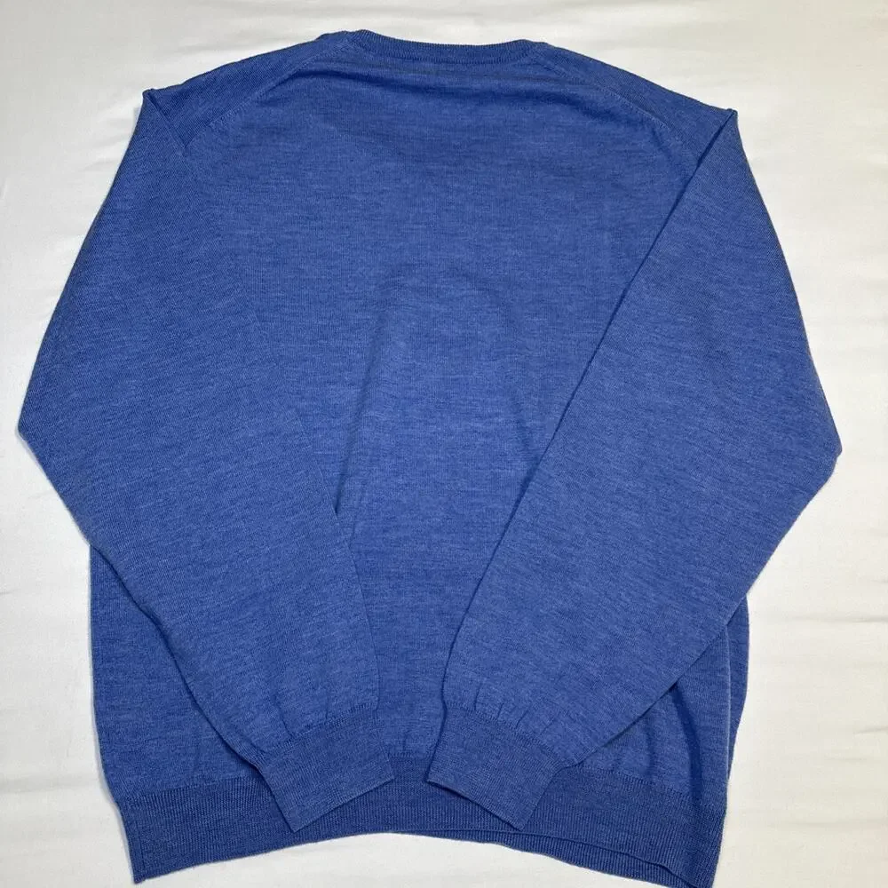 Jack Nicklaus Sweater Mens XL Blue 100% Merino Wool Knit V-Neck Pullover EUC
